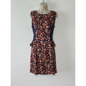 Kachel Blue Red Floral Silk Peplum Dress Sleeveless Size 8 Preppy‎ Coquette